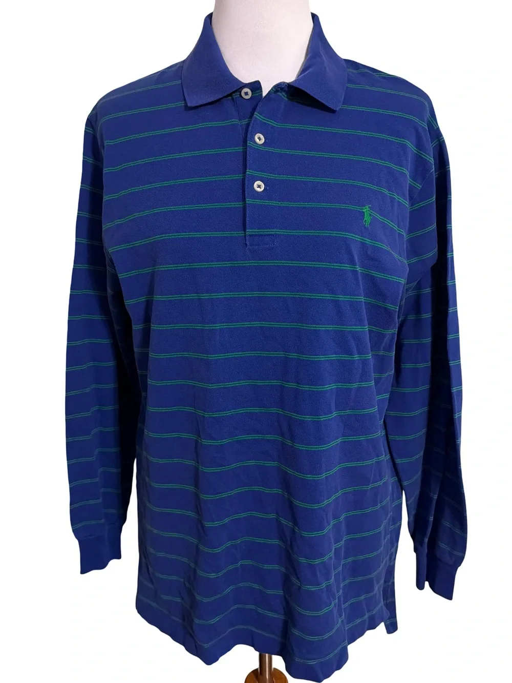 Ralph Lauren Long-Sleeve Polo in Blue with Green Stripes
